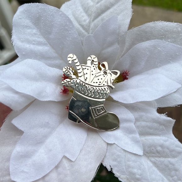 Vintage Sterling Silver Taxco Christmas Stocking or Boot Brooch